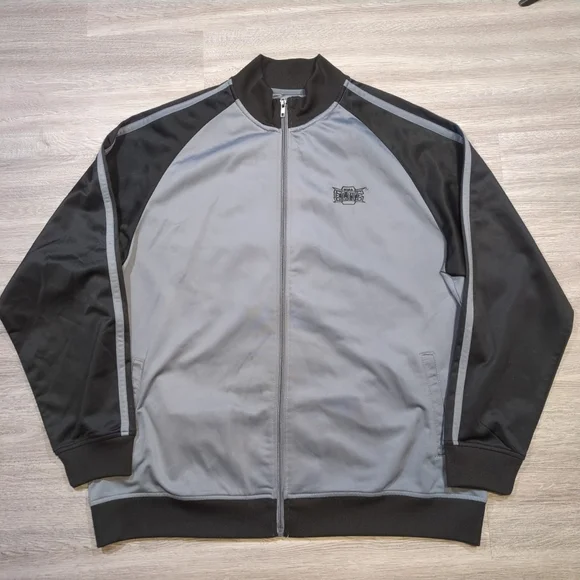 MMA Elite Men's Large Track Jacket Full Zip Black Grey Grunge Knuckles Wire - Picture 2 of 8